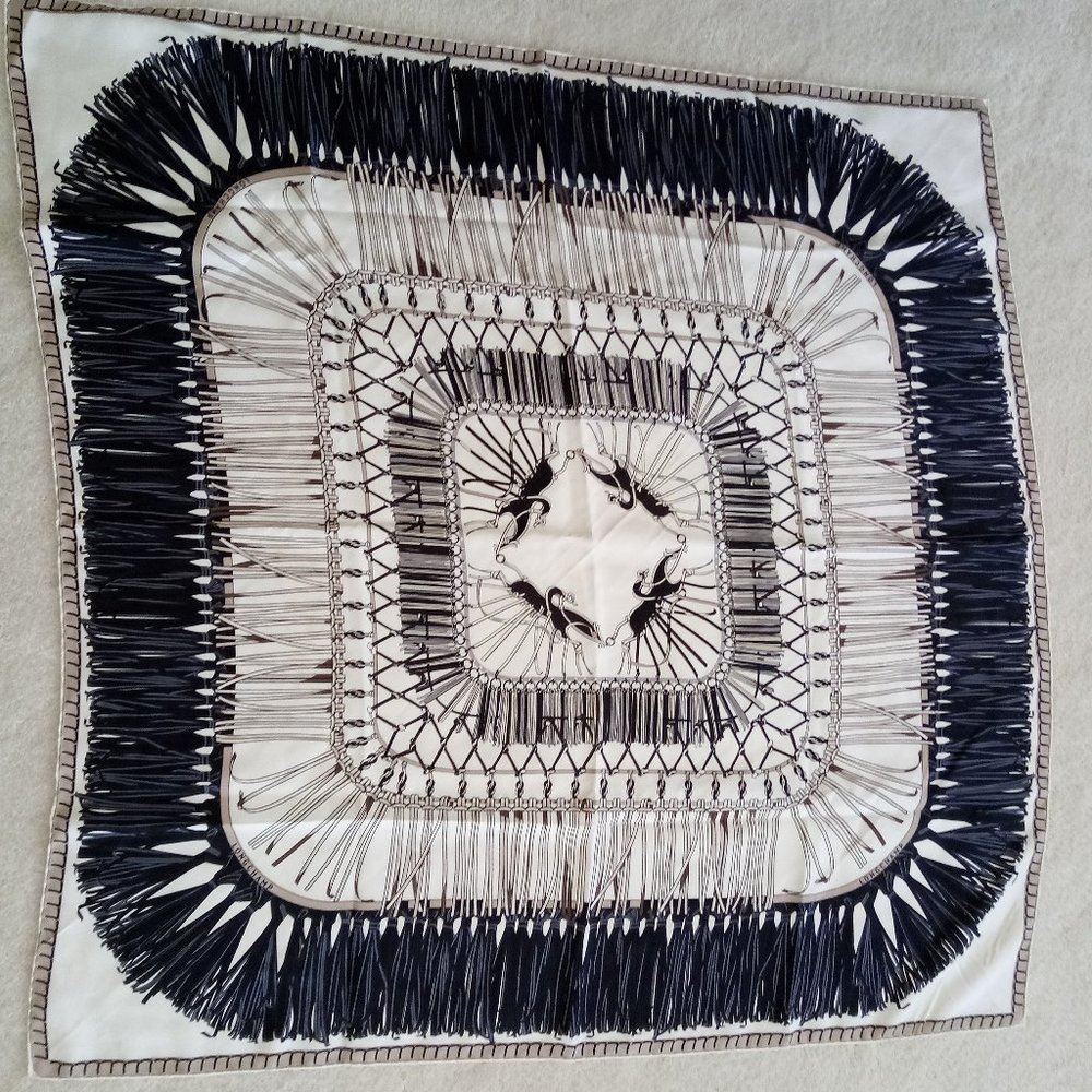 LONGCHAMP Italian Silk Scarf - 34x34" -- Equestrian theme -- Never worn